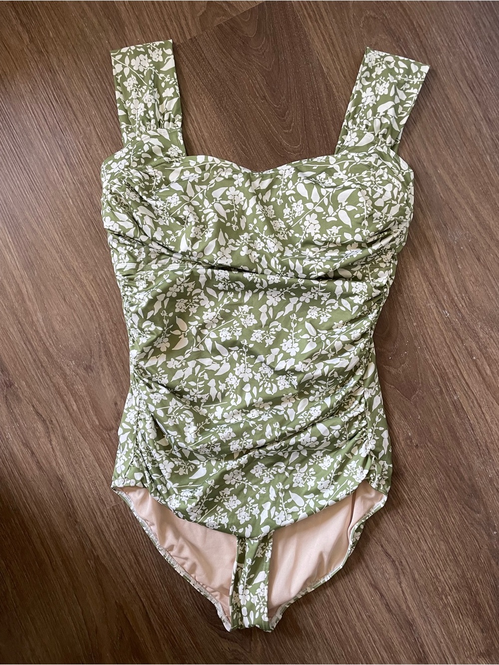Albion Fit Olive Green and White Floral One-Piece